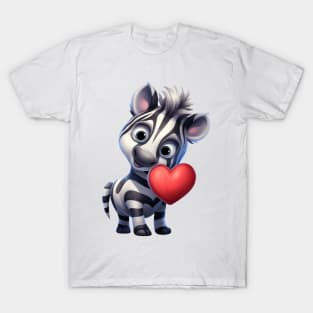 Valentine Zebra Holding A Heart T-Shirt